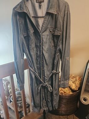 INC International Concepts Blue Denim Shirt Dress with Tie Waist
